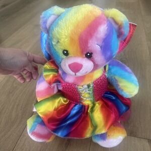 Build A Bear Rainbow Teddy Bear w/Rainbow Dress & Wings 2012 Preowned